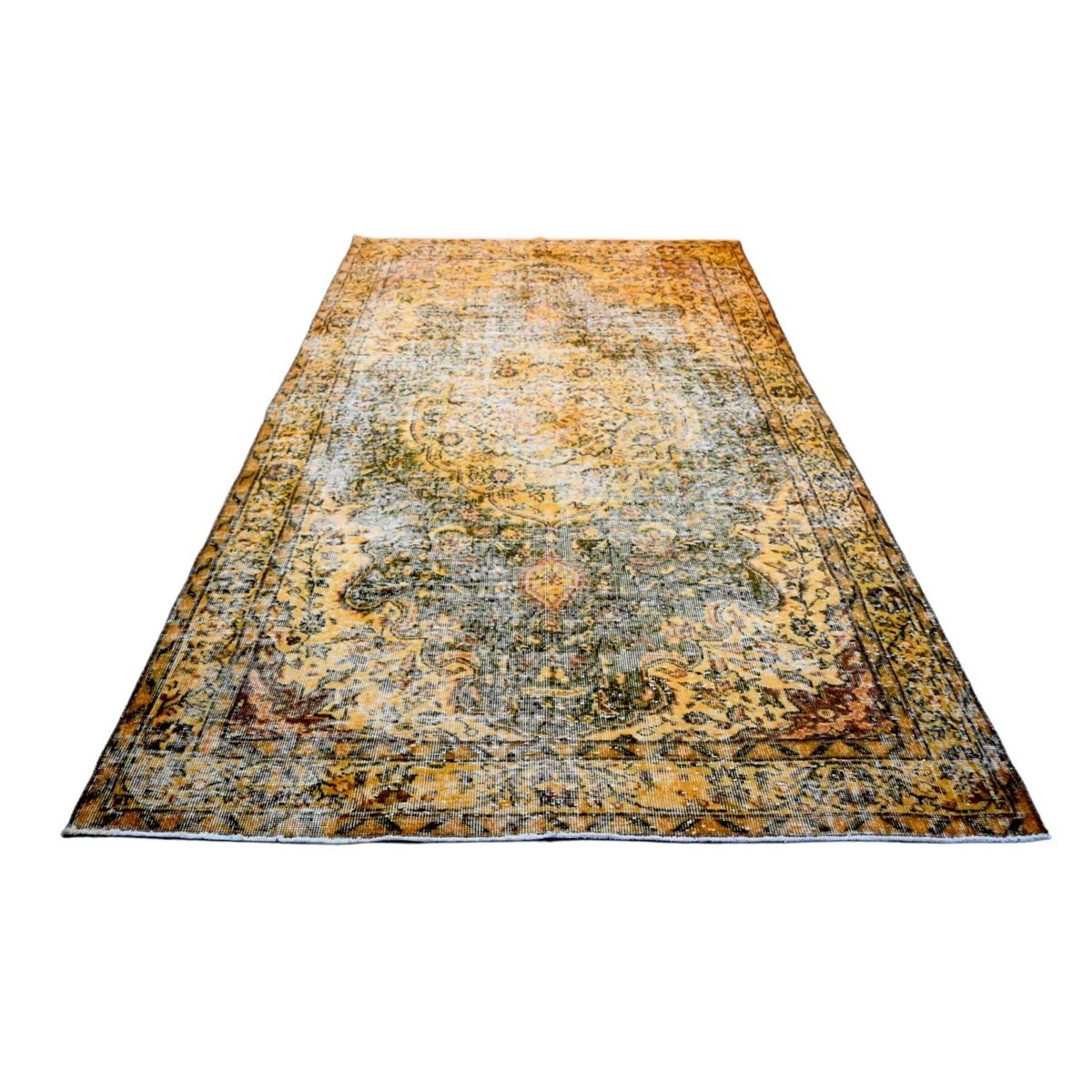 Geel groen vintage vloerkleed - 260x162 cm - HANDGEMAAKT