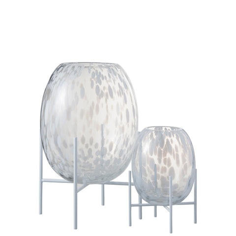 J-Line vaas Op Voet Stip - glas - transparant/wit - large