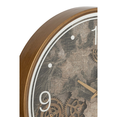 J-Line Klok Kaart Europa Mdf Goud Large