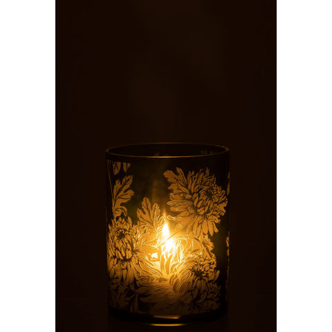 J-Line windlicht Bloemen - glas - groen - extra large
