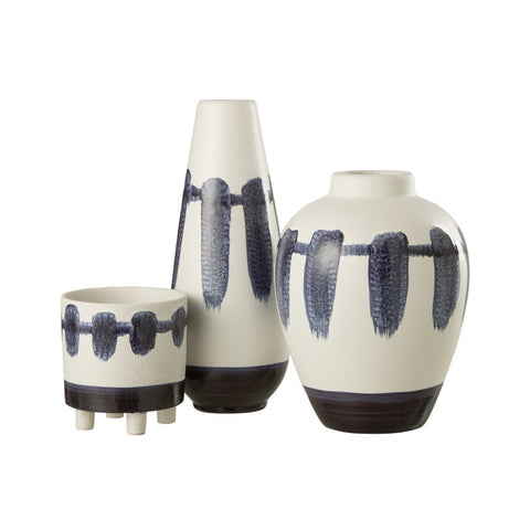 J-Line Bloempot Kwast Steengoed Wit/Blauw  - 39.00 cm hoog