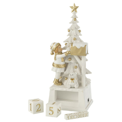 J-Line Kalender Kerstboom Poly Wit/Goud