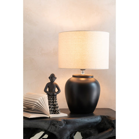 Lamp Meli + kap - keramiek - linnen - zwart - small