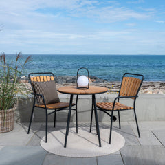 Cleveland Café Table - Café Table, teak tafelblad, naturel, zwarte poten, ø70x74 cm