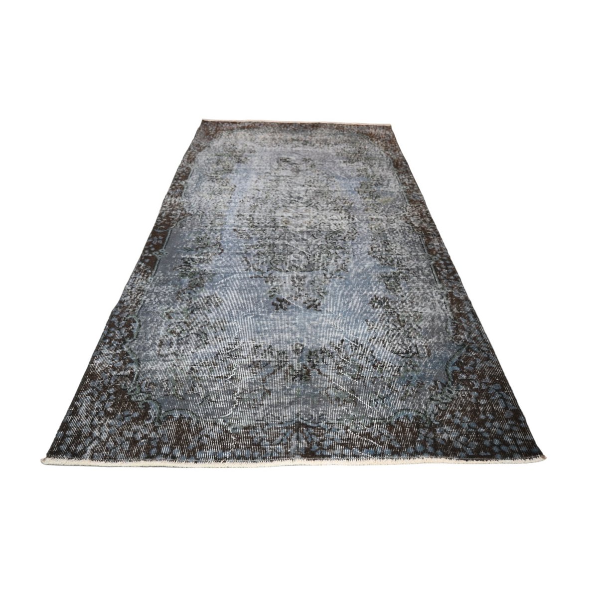 Grijs blauw vintage vloerkleed - 206x112 cm - HANDGEMAAKT