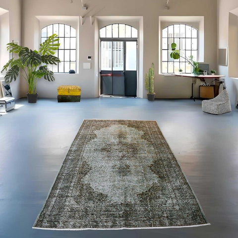Groen grijs vintage vloerkleed - 268x164 cm - HANDGEMAAKT