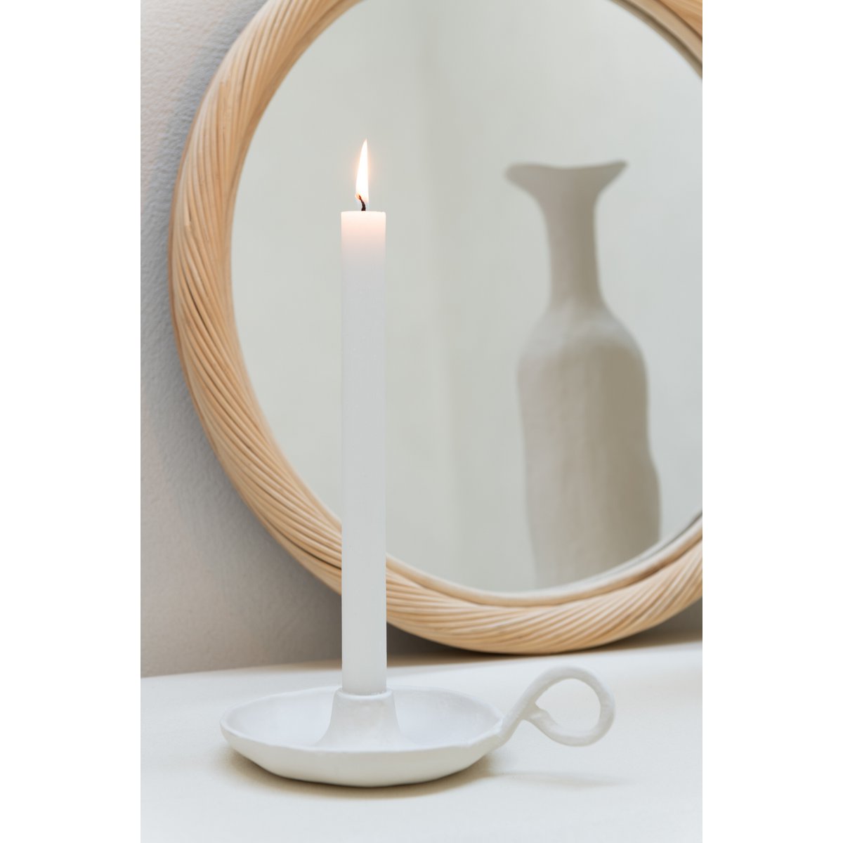 J-Line wandspiegel Rond Rotan/glas Naturel Medium