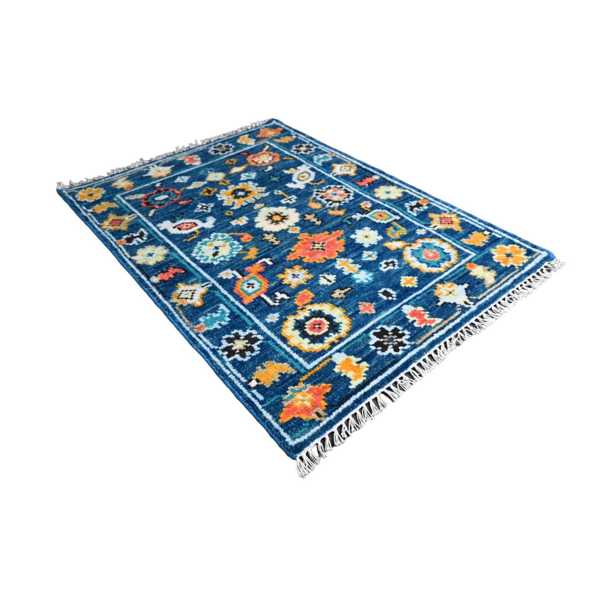 Blauw Azeri vloerkleed - 93x68 cm - HANDGEMAAKT