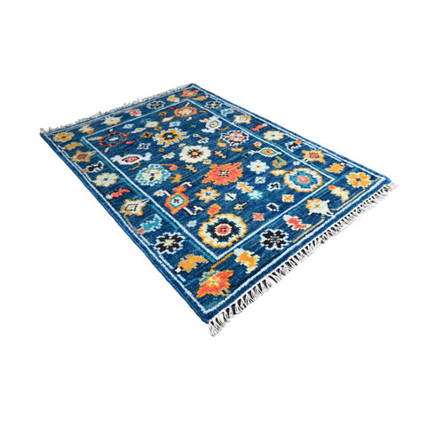 Blauw Azeri vloerkleed - 93x68 cm - HANDGEMAAKT
