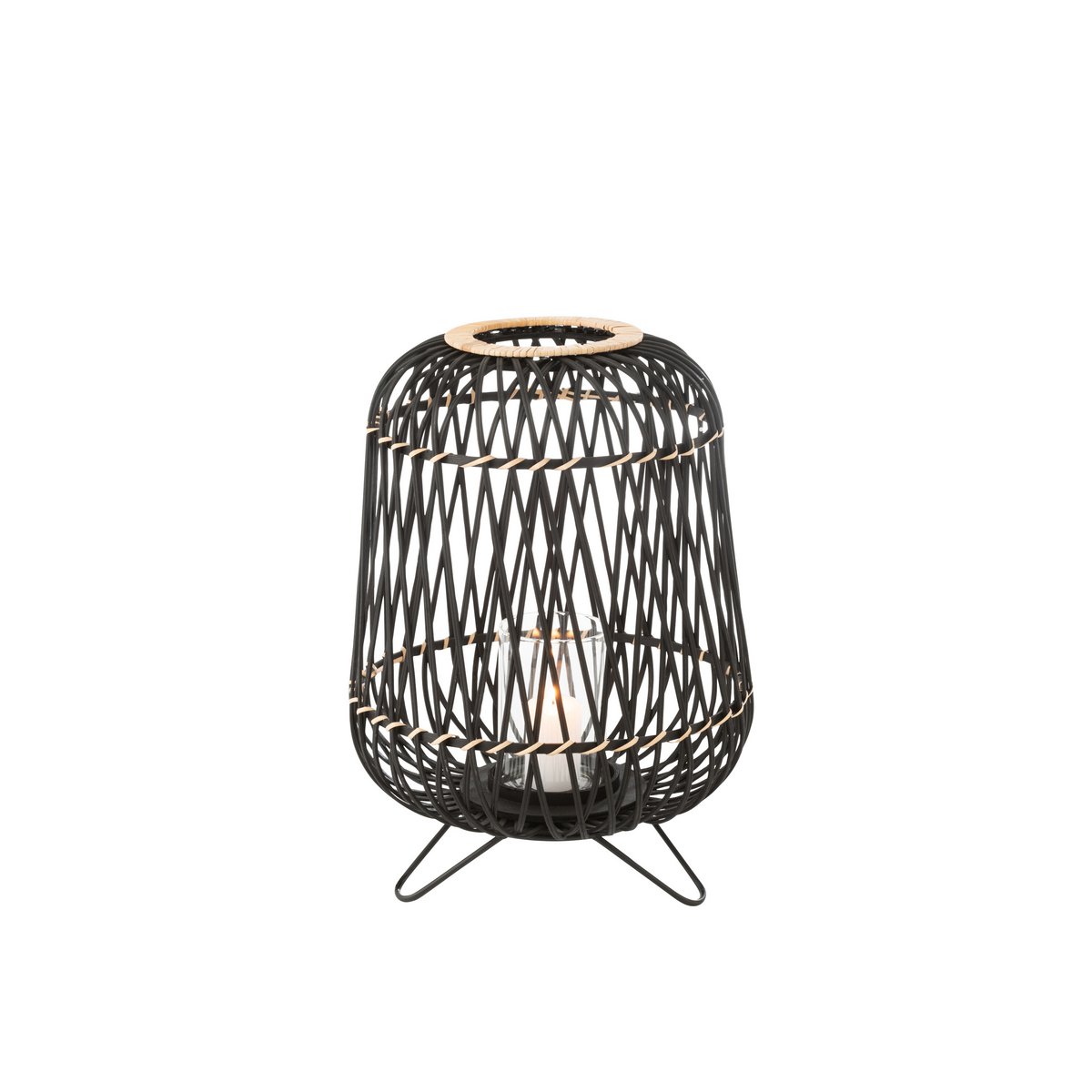 J-Line lantaarn Op Voet - bamboe - zwart/naturel - medium