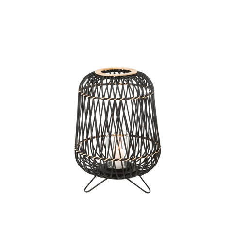 J-Line lantaarn Op Voet - bamboe - zwart/naturel - medium