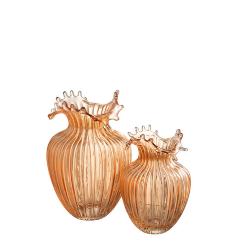 J-Line vaas Bloem Lijnen - glas - oranje - large -  Ø 19 cm