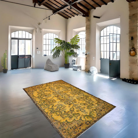 Geel vintage vloerkleed - 292x187 cm - HANDGEMAAKT