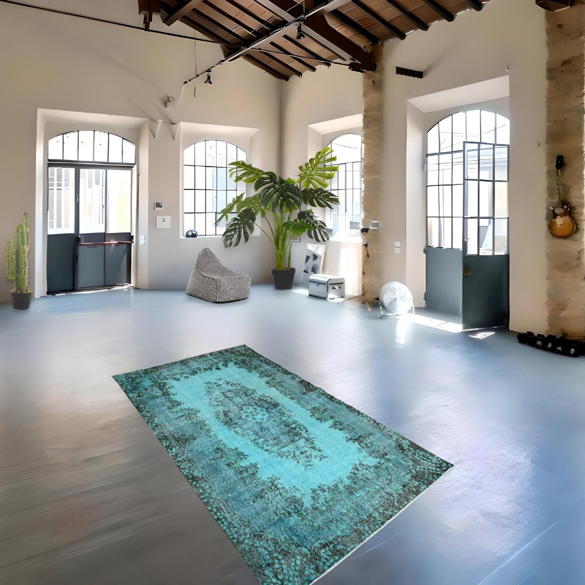 Turquoise vintage vloerkleed - 247x142 cm - HANDGEMAAKT
