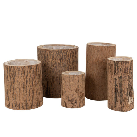J-Line bloempot Berk Paulownia - hout - naturel - large - Ø 28.00 cm