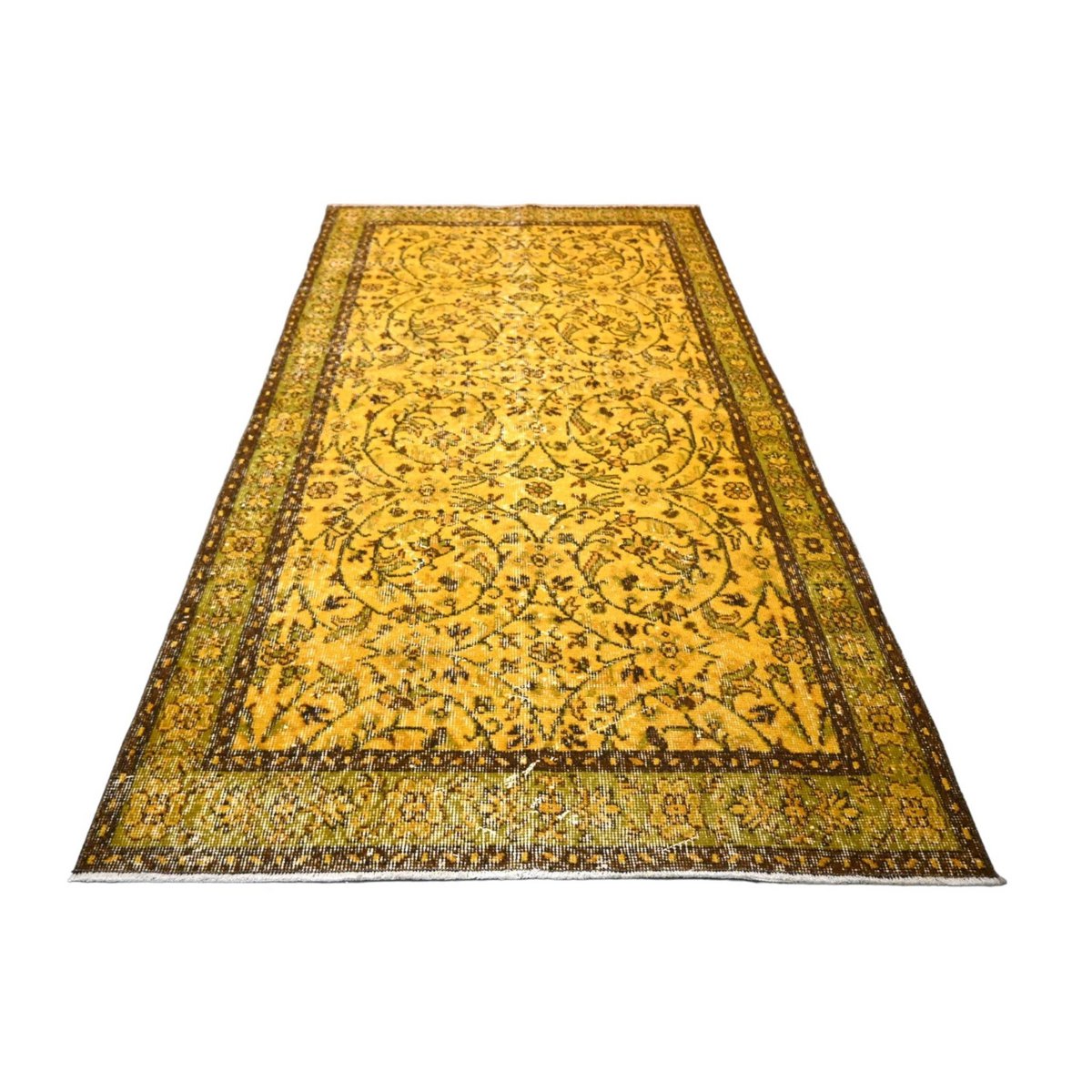 Geel vintage vloerkleed - 212x114 cm - HANDGEMAAKT