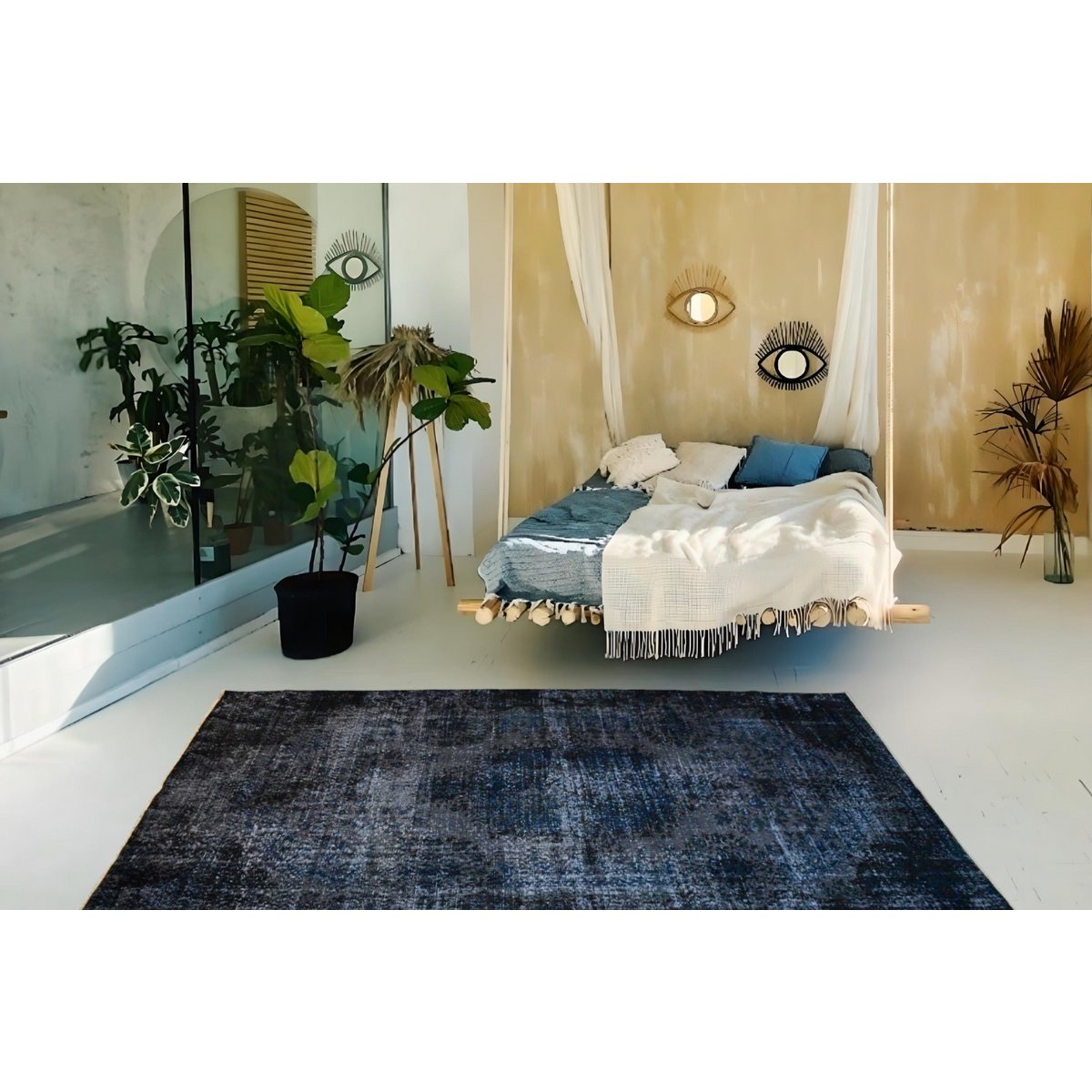 Blauw vintage vloerkleed - 270x160 cm - HANDGEMAAKT