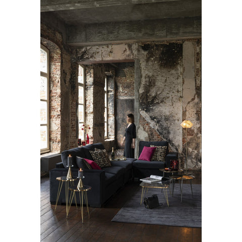 J-Line Ottoman zetel - 2 pers - velvet/ hout - zwart