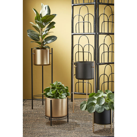 Sverre Bloempot op Standaard - H28 x Ø19 cm - Zwart, Goud