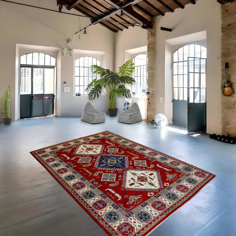 Rood kazak vloerkleed - 293x204 cm - HANDGEMAAKT