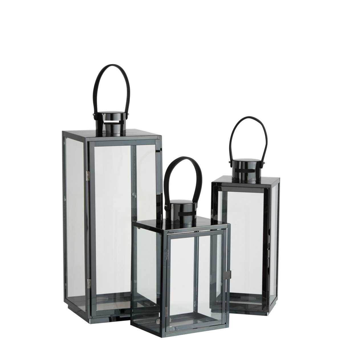 J-Line Lantaarn Vierkant Metaal/Glas Zwart