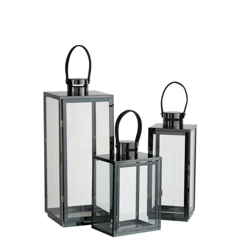 J-Line Lantaarn Vierkant Metaal/Glas Zwart