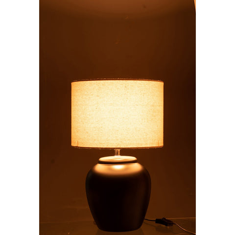 Lamp Meli + kap - keramiek - linnen - zwart - small