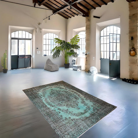 Turquoise vintage vloerkleed - 286x190 cm - HANDGEMAAKT