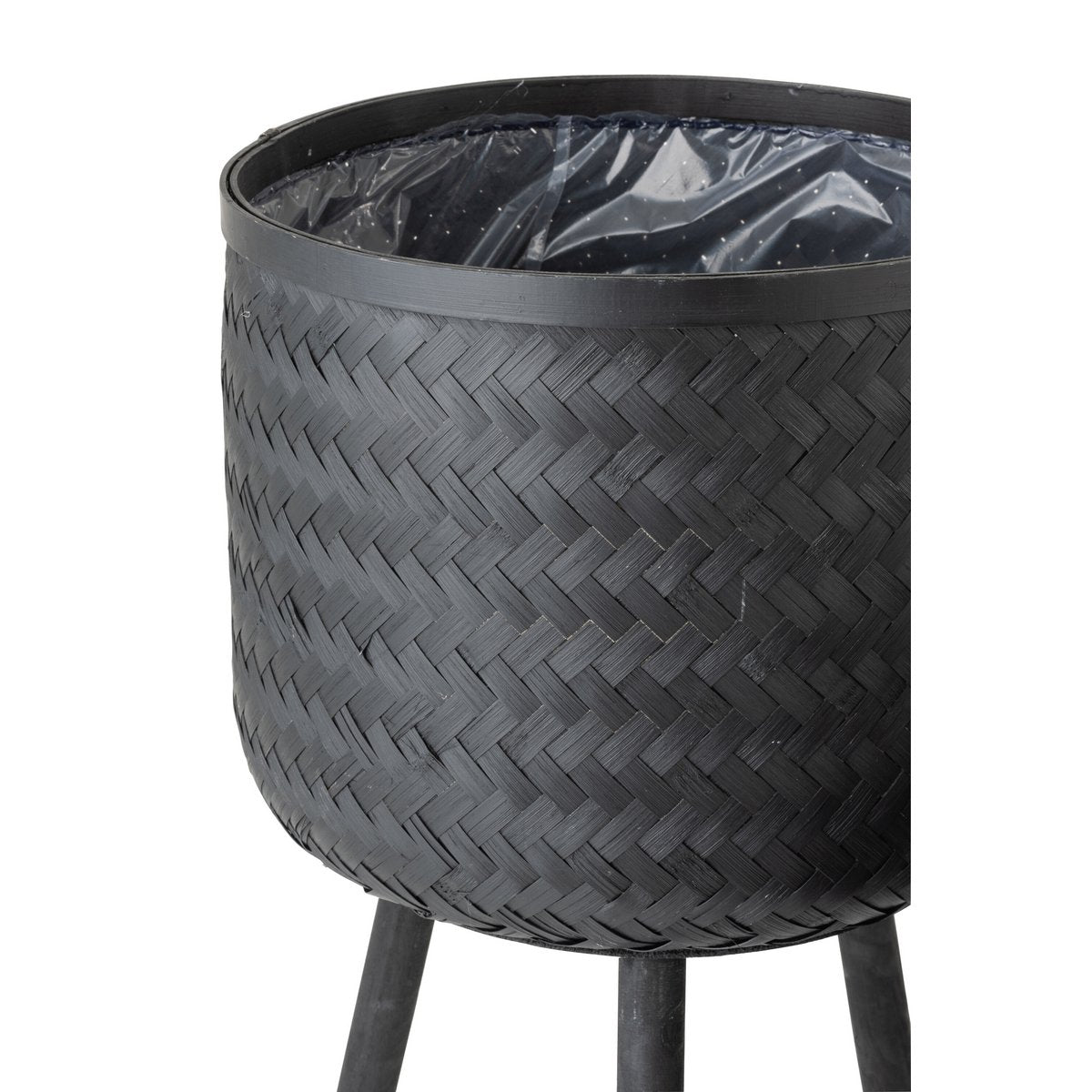 J-Line Bloempot bamboe - jute - zwart - Ø 37 cm