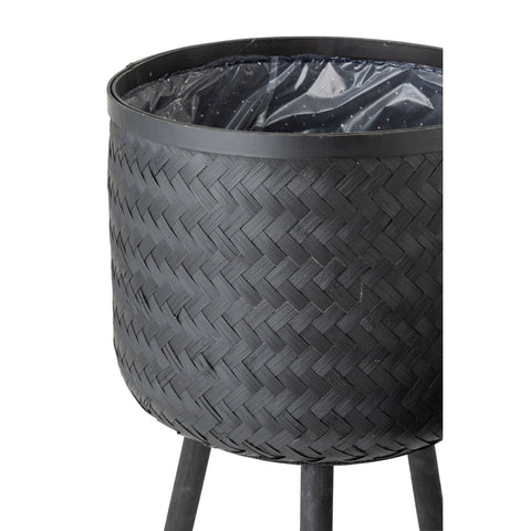 J-Line Bloempot bamboe - jute - zwart - Ø 37 cm