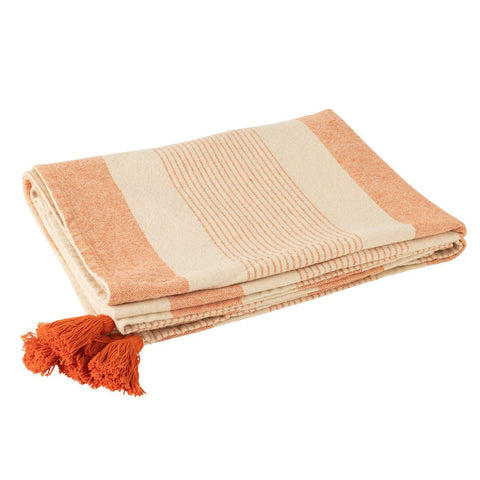 J-Line Plaid -katoen - beige/ oranje - 130 x 180 cm