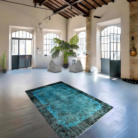 Turquoise vintage vloerkleed - 246x164 cm - HANDGEMAAKT