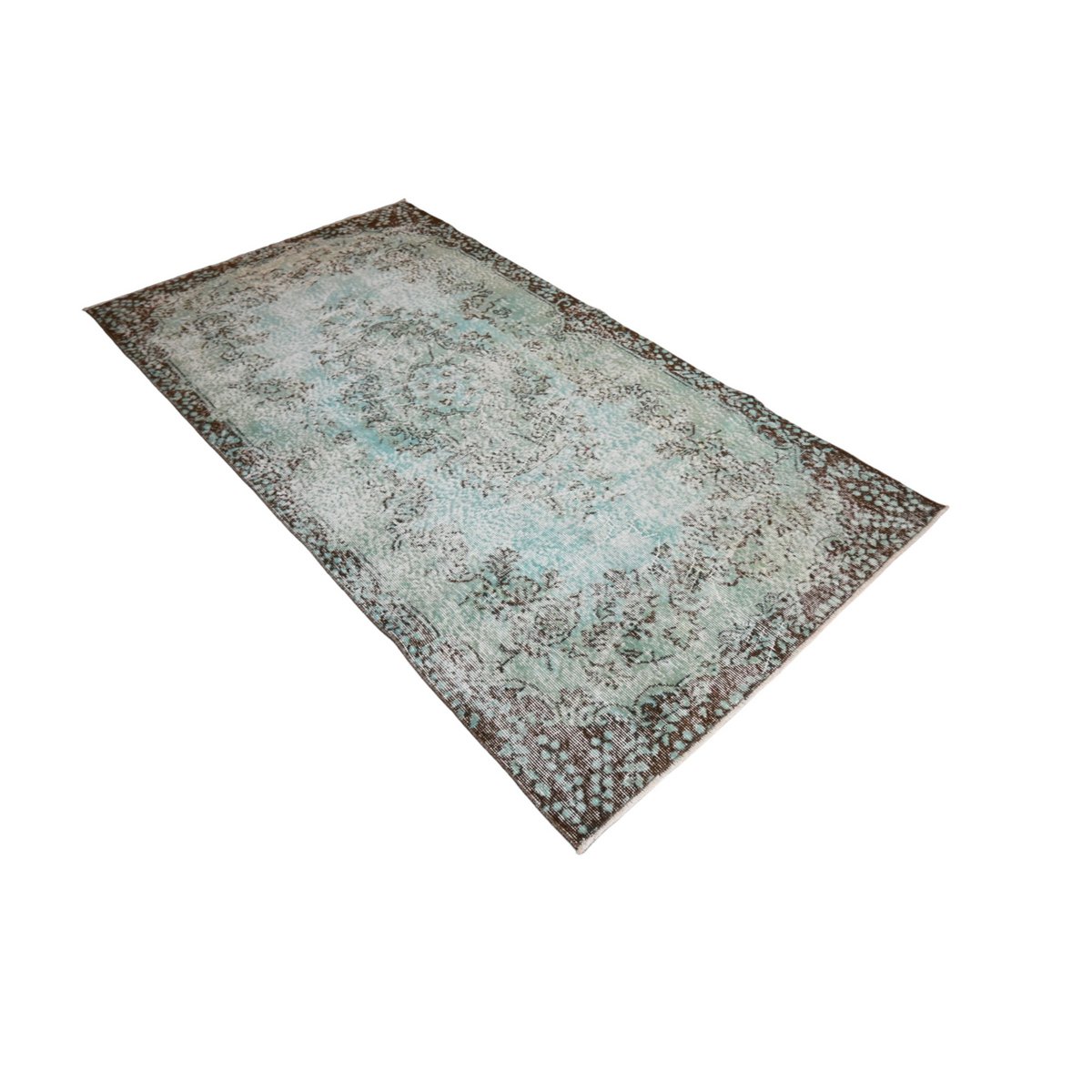 Turquoise vintage vloerkleed - 216x116 cm - HANDGEMAAKT