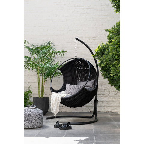 J-Line Poef Miami Outdoor Polyester Zwart/Wit