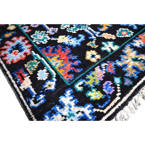 Zwart Azeri vloerkleed - 93x65 cm - HANDGEMAAKT