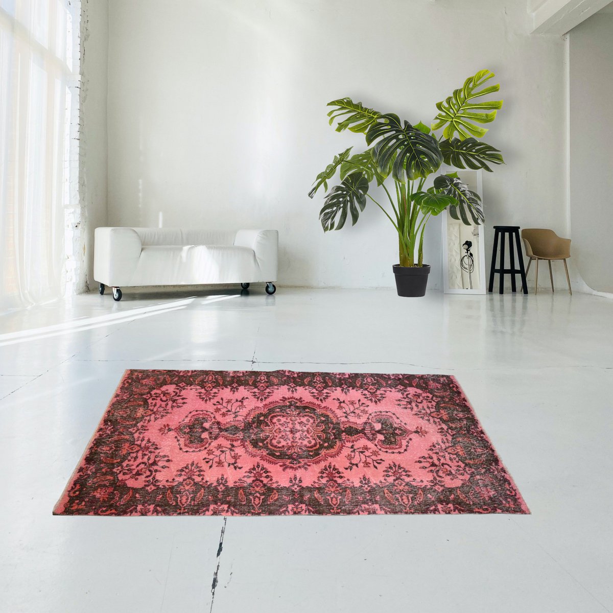 Roze vintage vloerkleed - 210x108 cm - HANDGEMAAKT