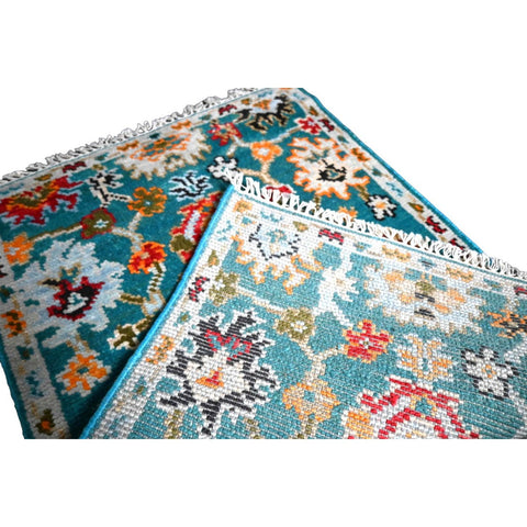 Turquoise Azeri vloerkleed - 98x67 cm - HANDGEMAAKT
