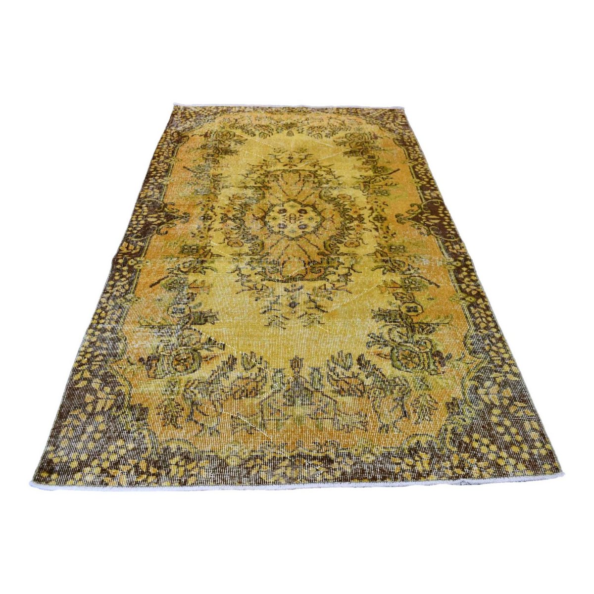 Geel vintage vloerkleed - 203x114 cm - HANDGEMAAKT