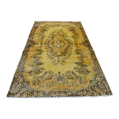 Geel vintage vloerkleed - 203x114 cm - HANDGEMAAKT