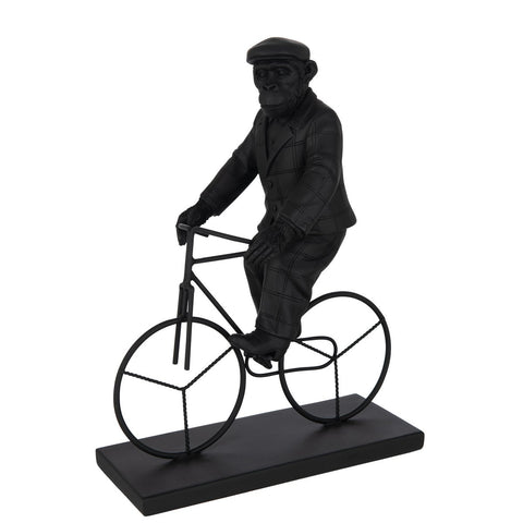J-Line figuur Aap Fiets - polyresin - zwart - large
