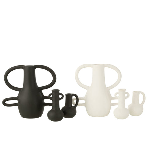 J-Line Vaas Met 4 Handvaten Terracotta Zwart