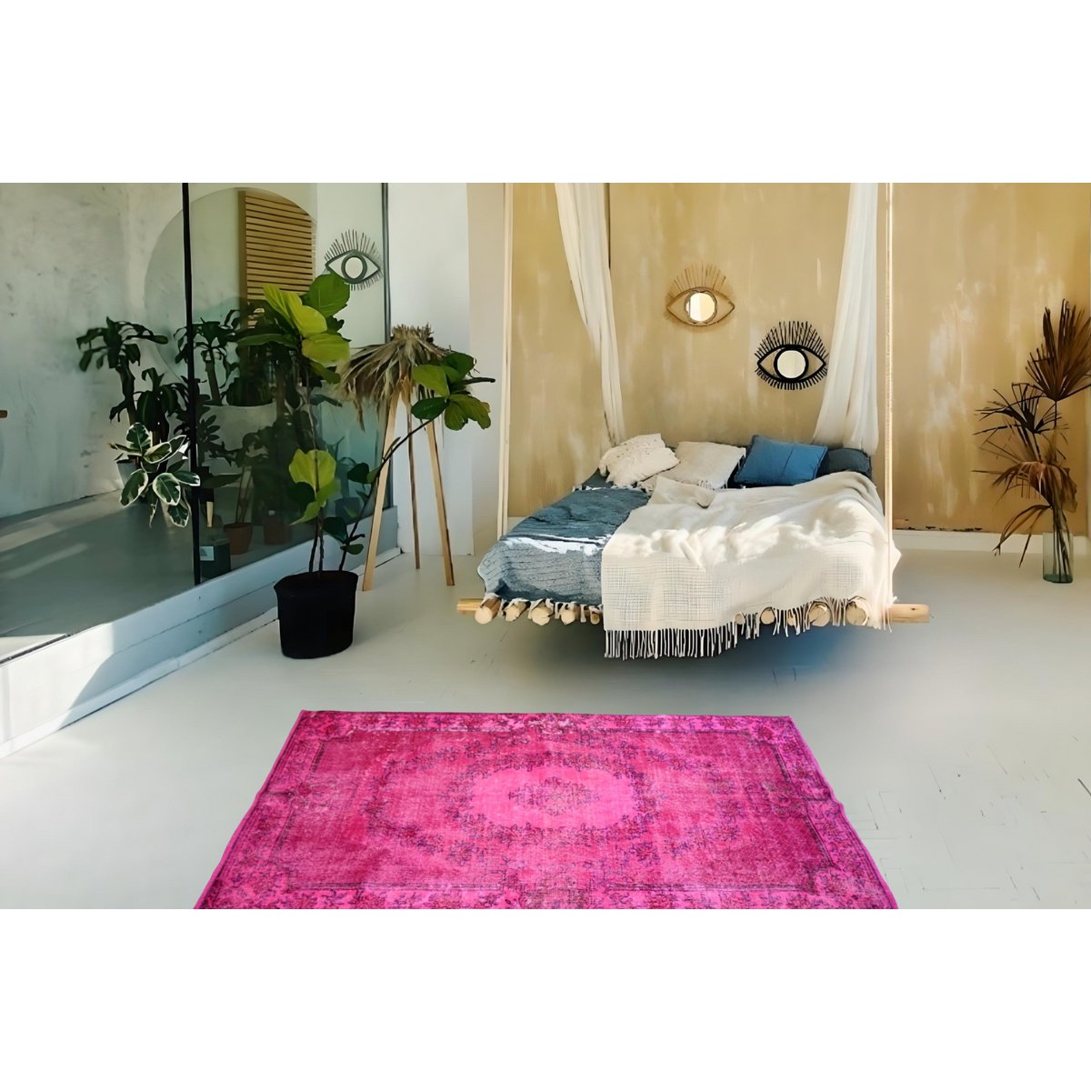 Roze vintage vloerkleed - 212x112 cm - HANDGEMAAKT