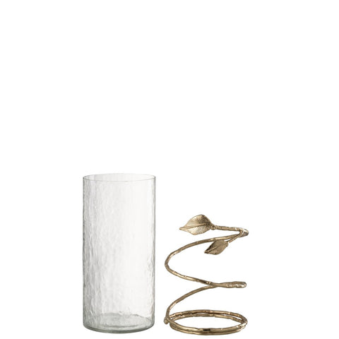 J-Line Vaas Blad Kort Glas/Ijzer Transparant/Goud