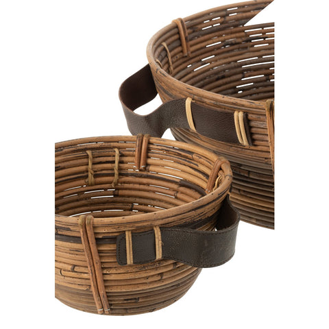 J-Line Set Van 3 Schalen + Handvat Rotan Bruin