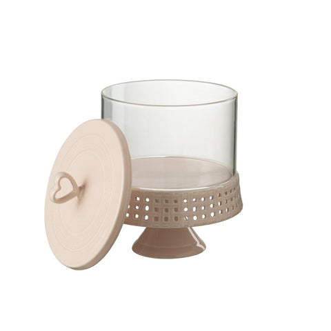 J-Line Cake bord onder glas - taartplateau - keramiek - roze - L