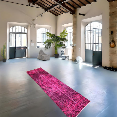 Roze vintage loper - 270x70 cm - HANDGEMAAKT