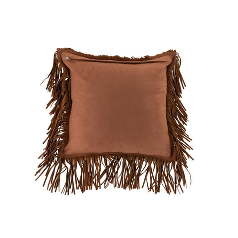 J-Line kussen Franjes Vierkant - leer - cognac