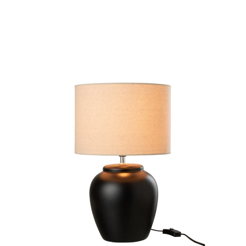 Lamp Meli + kap - keramiek - linnen - zwart - small