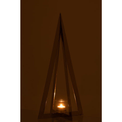 J-Line theelichthouder Boom - metaal/glas - zilver - large