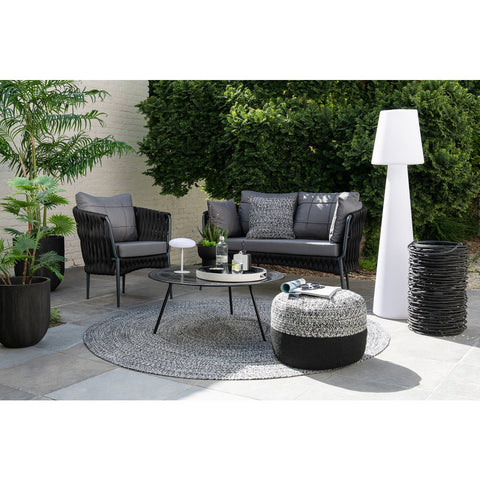J-Line Poef Miami Outdoor Streep Polyester Zwart/Wit